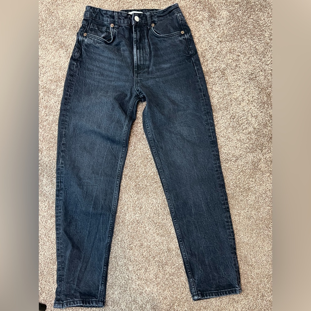 Zara Black Straight Leg High Rise Jeans